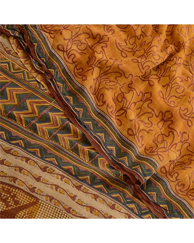 Sanskriti Vintage Sarees Yellow Sewing Fabric Pure Georgette Silk Printed Sari, PRG-4286-Yellow-Printed Floral Design-Pure Georgette Silk-1