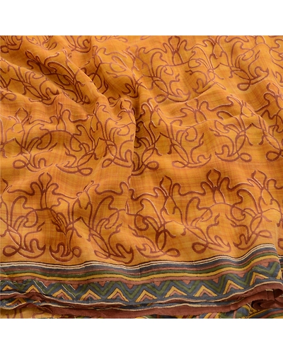 Sanskriti Vintage Sarees Yellow Sewing Fabric Pure Georgette Silk Printed Sari, PRG-4286-Yellow-Printed Floral Design-Pure Georgette Silk-6