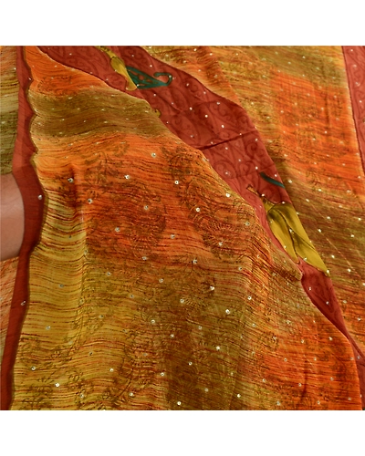 Sanskriti Vintage Green Sarees Hand Beaded Pure Georgette Silk Print Sari Fabric, PRG-4288-Green-Printed Floral Design-Pure Georgette Silk-4