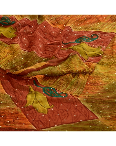 Sanskriti Vintage Green Sarees Hand Beaded Pure Georgette Silk Print Sari Fabric, PRG-4288-Green-Printed Floral Design-Pure Georgette Silk-9