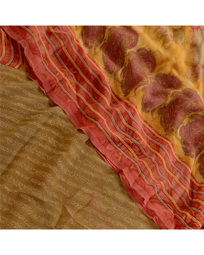 Sanskriti Vintage Peach Sarees Pure Georgette Silk Printed Sari 5Yd Craft Fabric, PRG-4290-Peach-Printed Floral Design-Pure Georgette Silk-1
