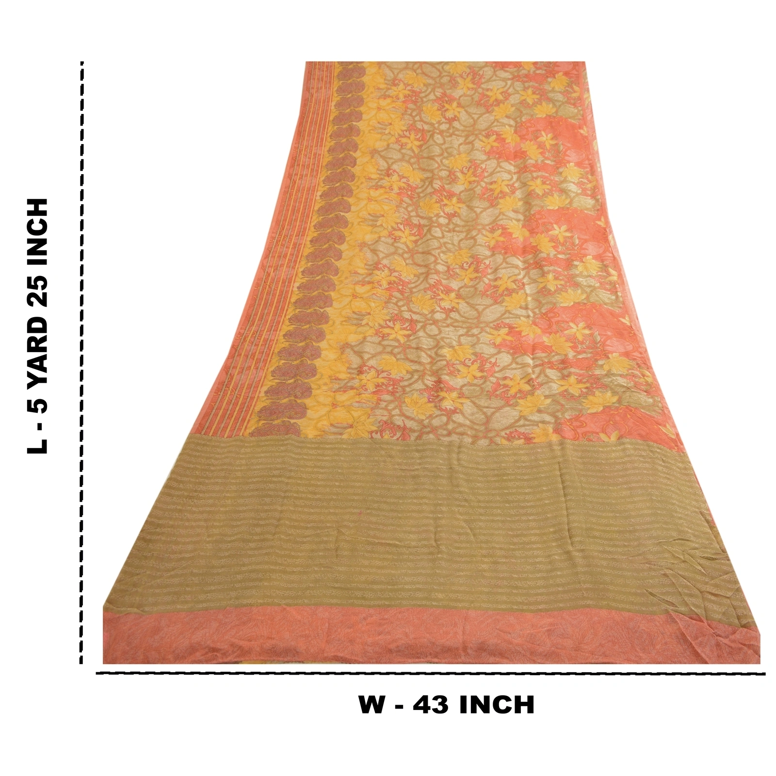 Sanskriti Vintage Peach Sarees Pure Georgette Silk Printed Sari 5Yd Craft Fabric, PRG-4290-Peach-Printed Floral Design-Pure Georgette Silk-4