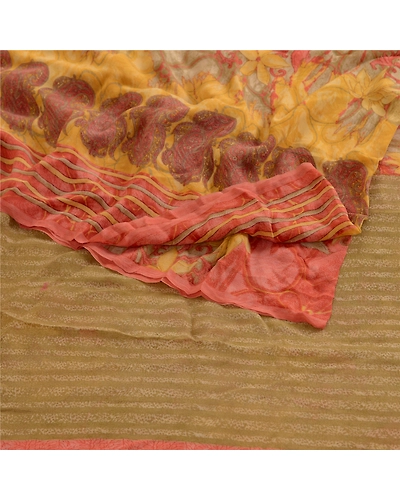 Sanskriti Vintage Peach Sarees Pure Georgette Silk Printed Sari 5Yd Craft Fabric, PRG-4290-Peach-Printed Floral Design-Pure Georgette Silk-10