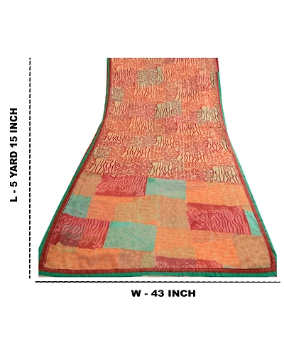 Sanskriti Vintage Sari Indian Multi Indian Georgette Printed Sarees Craft Fabric, PRG-4293-Multi-Printed Floral Design-Poly Georgette-3