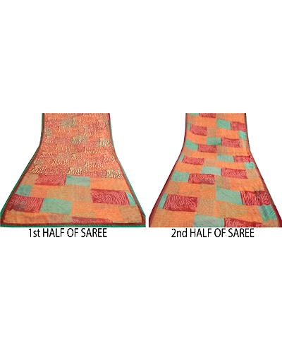 Sanskriti Vintage Sari Indian Multi Indian Georgette Printed Sarees Craft Fabric, PRG-4293-Multi-Printed Floral Design-Poly Georgette-5