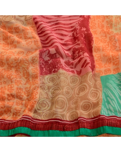 Sanskriti Vintage Sari Indian Multi Indian Georgette Printed Sarees Craft Fabric, PRG-4293-Multi-Printed Floral Design-Poly Georgette-6