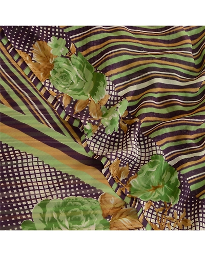 Sanskriti Vintage Purple Indian Sari Printed Georgette Sarees Soft Craft Fabric, PRG-4301-Purple-Printed Floral Design-Poly Georgette-1