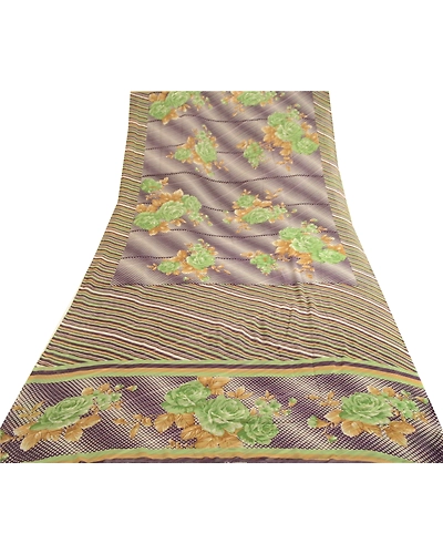 Sanskriti Vintage Purple Indian Sari Printed Georgette Sarees Soft Craft Fabric, PRG-4301-Purple-Printed Floral Design-Poly Georgette-8