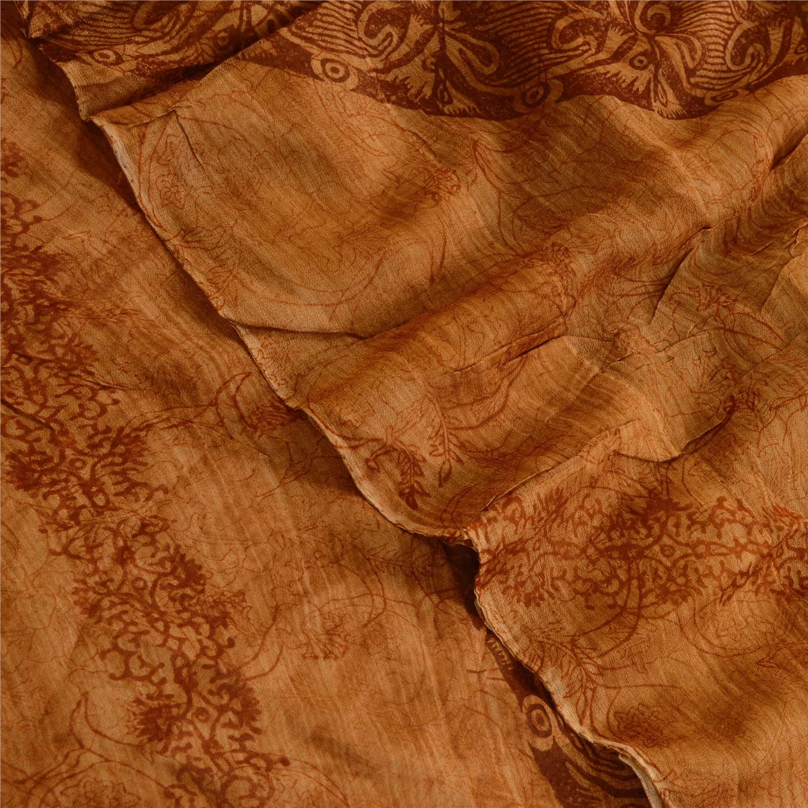 Sanskriti Vintage Brown Sari Pure Georgette Silk Printed Sarees Craft Fabric, PRG-4307-Brown-Printed Floral Design-Pure Georgette Silk-1