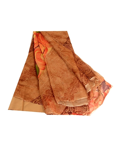 Sanskriti Vintage Brown Sari Pure Georgette Silk Printed Sarees Craft Fabric, PRG-4307-Brown-Printed Floral Design-Pure Georgette Silk-2