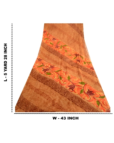 Sanskriti Vintage Brown Sari Pure Georgette Silk Printed Sarees Craft Fabric, PRG-4307-Brown-Printed Floral Design-Pure Georgette Silk-3