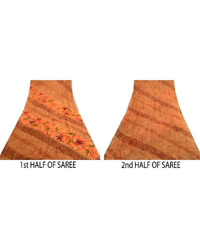 Sanskriti Vintage Brown Sari Pure Georgette Silk Printed Sarees Craft Fabric, PRG-4307-Brown-Printed Floral Design-Pure Georgette Silk-5
