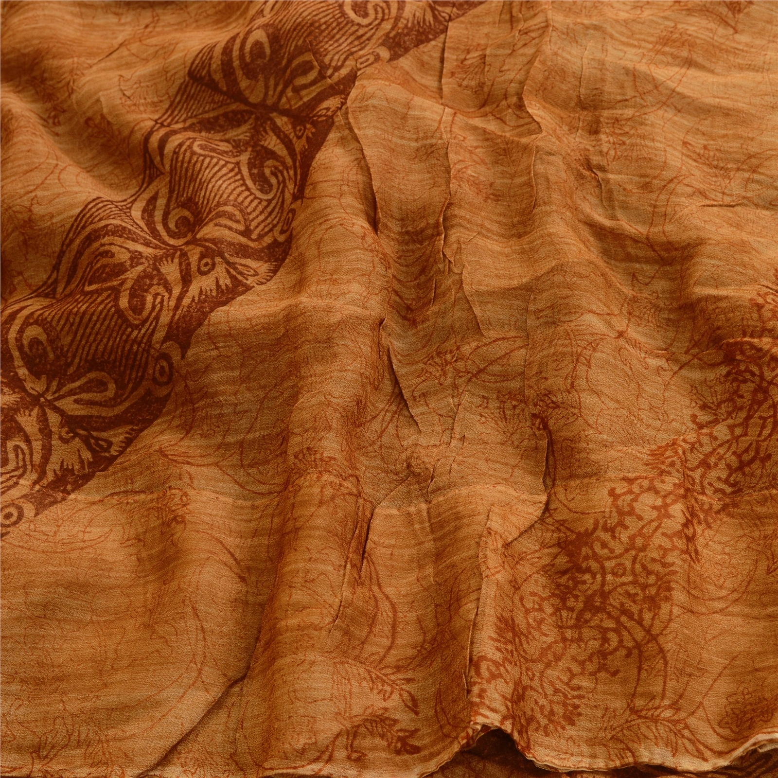 Sanskriti Vintage Brown Sari Pure Georgette Silk Printed Sarees Craft Fabric, PRG-4307-Brown-Printed Floral Design-Pure Georgette Silk-6