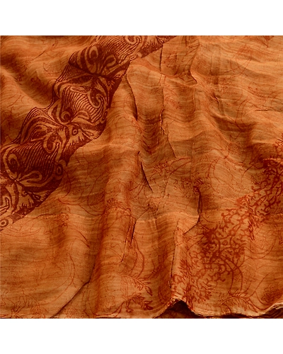 Sanskriti Vintage Brown Sari Pure Georgette Silk Printed Sarees Craft Fabric, PRG-4307-Brown-Printed Floral Design-Pure Georgette Silk-6