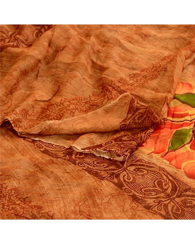 Sanskriti Vintage Brown Sari Pure Georgette Silk Printed Sarees Craft Fabric, PRG-4307-Brown-Printed Floral Design-Pure Georgette Silk-9