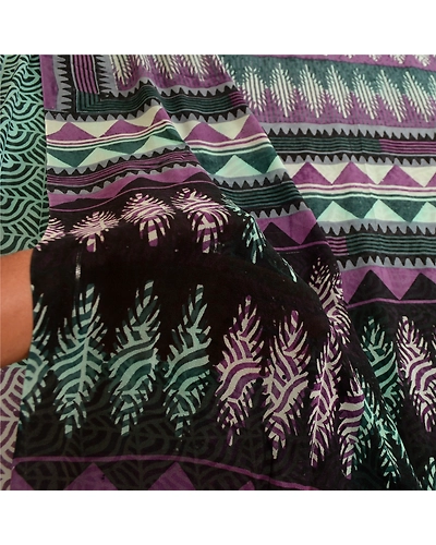 Sanskriti Vintage Purple Sarees Pure Georgette Silk Printed Sari Craft Fabric, PRG-4321-Purple-Printed Floral Design-Pure Georgette Silk-5