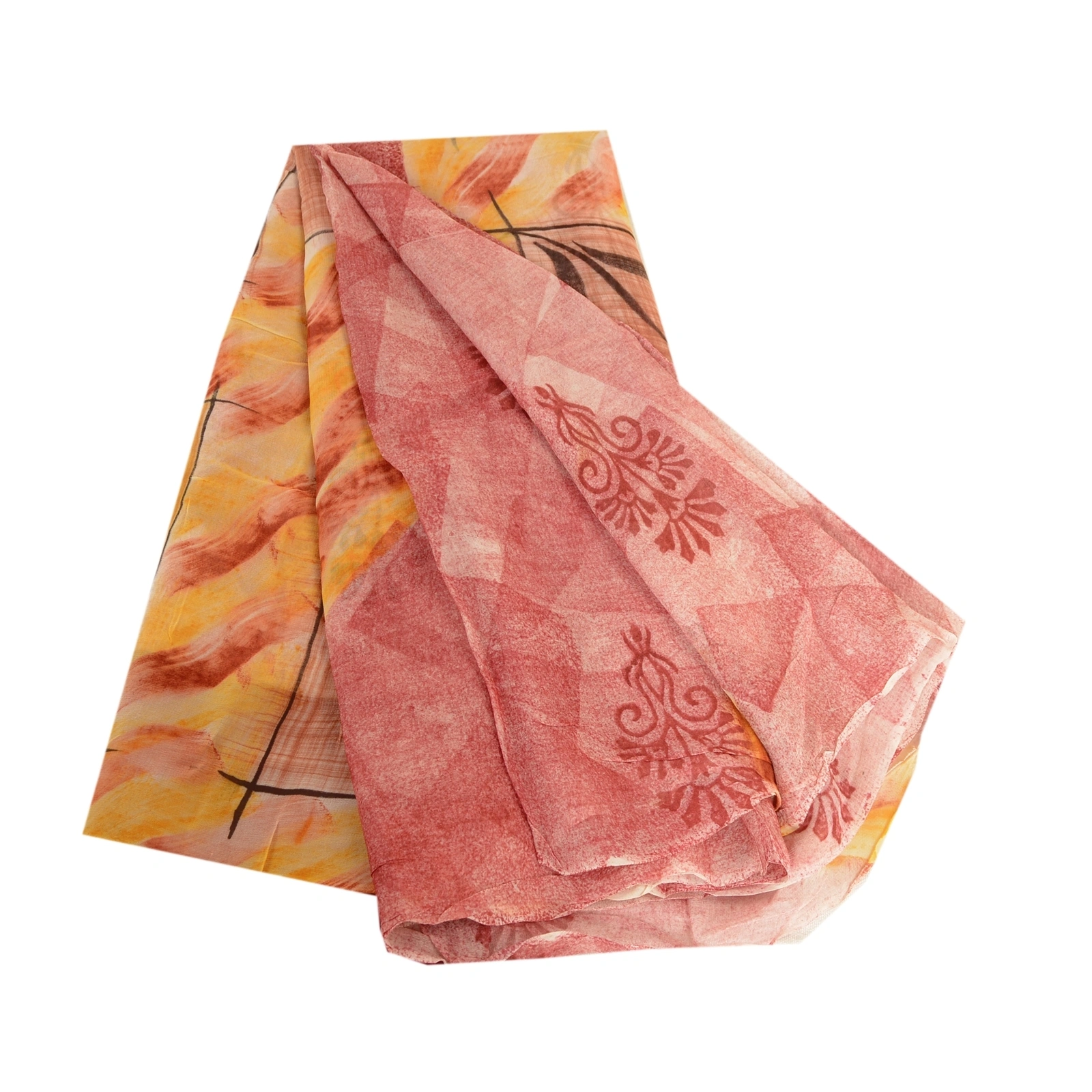 Sanskriti Vintage Sari Dusty-Red Pure Georgette Silk Printed Sarees Craft Fabric, PRG-435-Dusty-Red-Printed Floral &amp; Abstract Design-Pure Georgette Silk-2