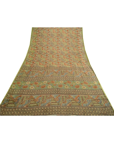 Sanskriti Vintage Multi Sarees Zari Border Printed Chiffon Sari Craft Fabric, PRG-4471-Multi-Printed Floral Design-Poly Chiffon-8