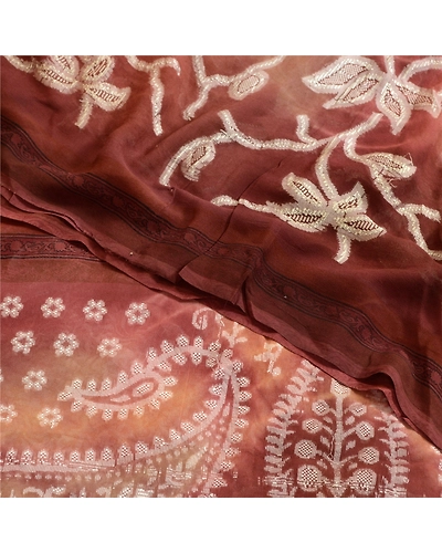 Sanskriti Vintage Sarees Brown 100% Pure Georgette Silk Woven Sari Craft Fabric, PRG-4490-Multi-Printed Paisley Design-Pure Georgette Silk-1