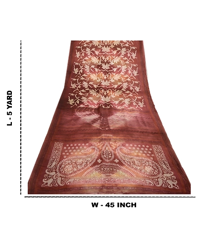 Sanskriti Vintage Sarees Brown 100% Pure Georgette Silk Woven Sari Craft Fabric, PRG-4490-Multi-Printed Paisley Design-Pure Georgette Silk-3