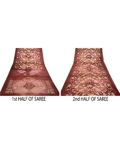 Sanskriti Vintage Sarees Brown 100% Pure Georgette Silk Woven Sari Craft Fabric, PRG-4490-Multi-Printed Paisley Design-Pure Georgette Silk-5