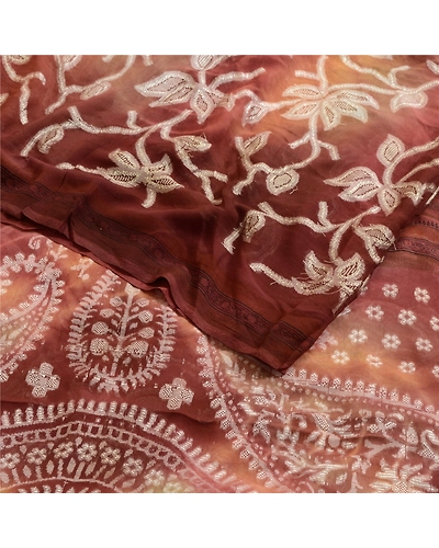 Sanskriti Vintage Sarees Brown 100% Pure Georgette Silk Woven Sari Craft Fabric, PRG-4490-Multi-Printed Paisley Design-Pure Georgette Silk-7