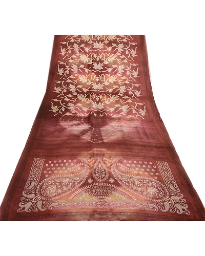 Sanskriti Vintage Sarees Brown 100% Pure Georgette Silk Woven Sari Craft Fabric, PRG-4490-Multi-Printed Paisley Design-Pure Georgette Silk-8