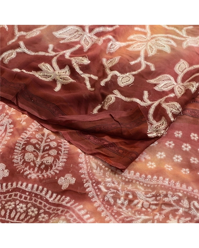 Sanskriti Vintage Sarees Brown 100% Pure Georgette Silk Woven Sari Craft Fabric, PRG-4490-Multi-Printed Paisley Design-Pure Georgette Silk-9