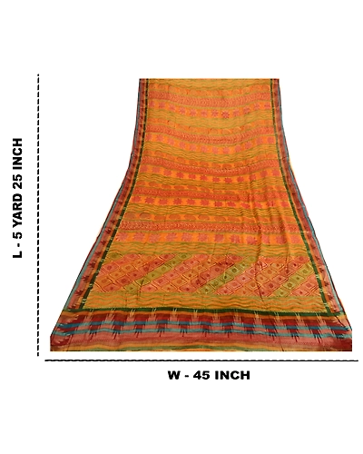 Sanskriti Vintage Indian Saffron Sarees Print Blend Georgette Sari Craft Fabric, PRG-4516-Saffron-Printed Floral Design-Blend Georgette-3