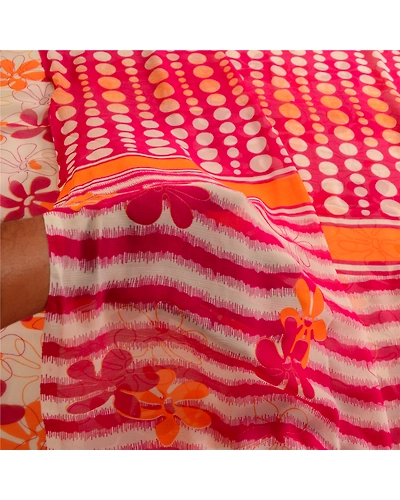 Sanskriti Vintage Pink From India Sarees Georgette Printed Sari 5Yd Craft Fabric, PRG-4528-Pink-Printed Floral Design-Poly Georgette-4