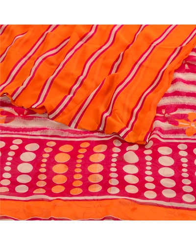 Sanskriti Vintage Pink From India Sarees Georgette Printed Sari 5Yd Craft Fabric, PRG-4528-Pink-Printed Floral Design-Poly Georgette-7