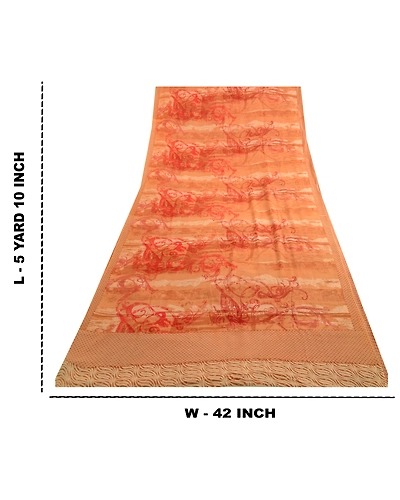 Sanskriti Vintage Brown Sarees Pure Georgette Silk Printed Sari 5Yd Craft Fabric, PRG-4541-Brown-Printed Floral Design-Pure Georgette Silk-3