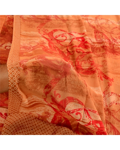 Sanskriti Vintage Brown Sarees Pure Georgette Silk Printed Sari 5Yd Craft Fabric, PRG-4541-Brown-Printed Floral Design-Pure Georgette Silk-4
