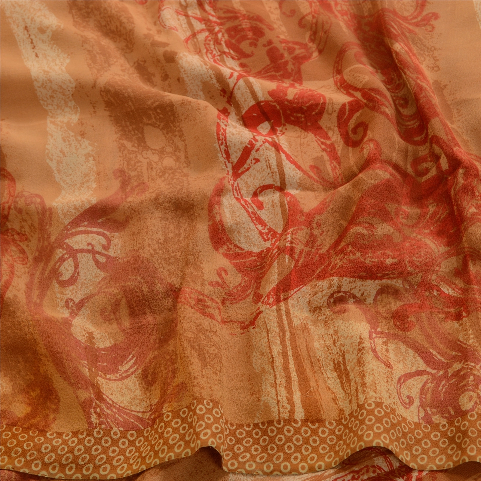 Sanskriti Vintage Brown Sarees Pure Georgette Silk Printed Sari 5Yd Craft Fabric, PRG-4541-Brown-Printed Floral Design-Pure Georgette Silk-6