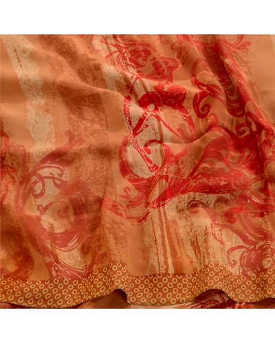 Sanskriti Vintage Brown Sarees Pure Georgette Silk Printed Sari 5Yd Craft Fabric, PRG-4541-Brown-Printed Floral Design-Pure Georgette Silk-6