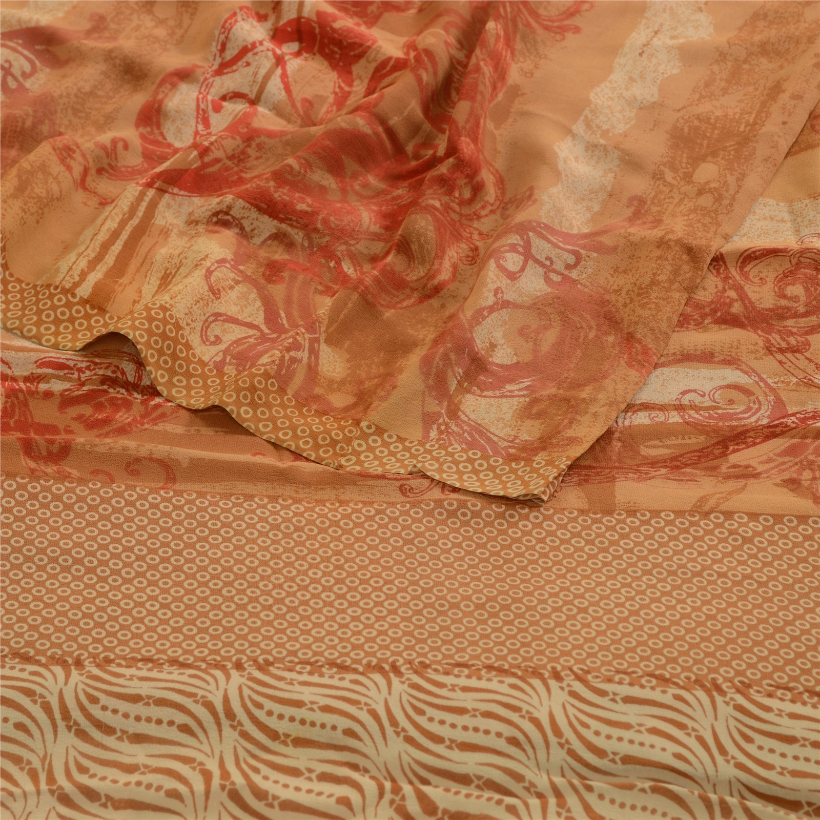 Sanskriti Vintage Brown Sarees Pure Georgette Silk Printed Sari 5Yd Craft Fabric, PRG-4541-Brown-Printed Floral Design-Pure Georgette Silk-7