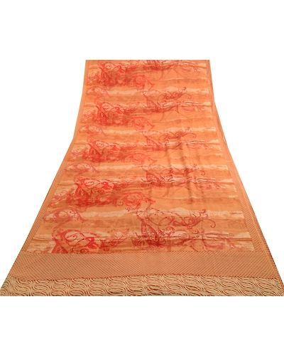 Sanskriti Vintage Brown Sarees Pure Georgette Silk Printed Sari 5Yd Craft Fabric, PRG-4541-Brown-Printed Floral Design-Pure Georgette Silk-8