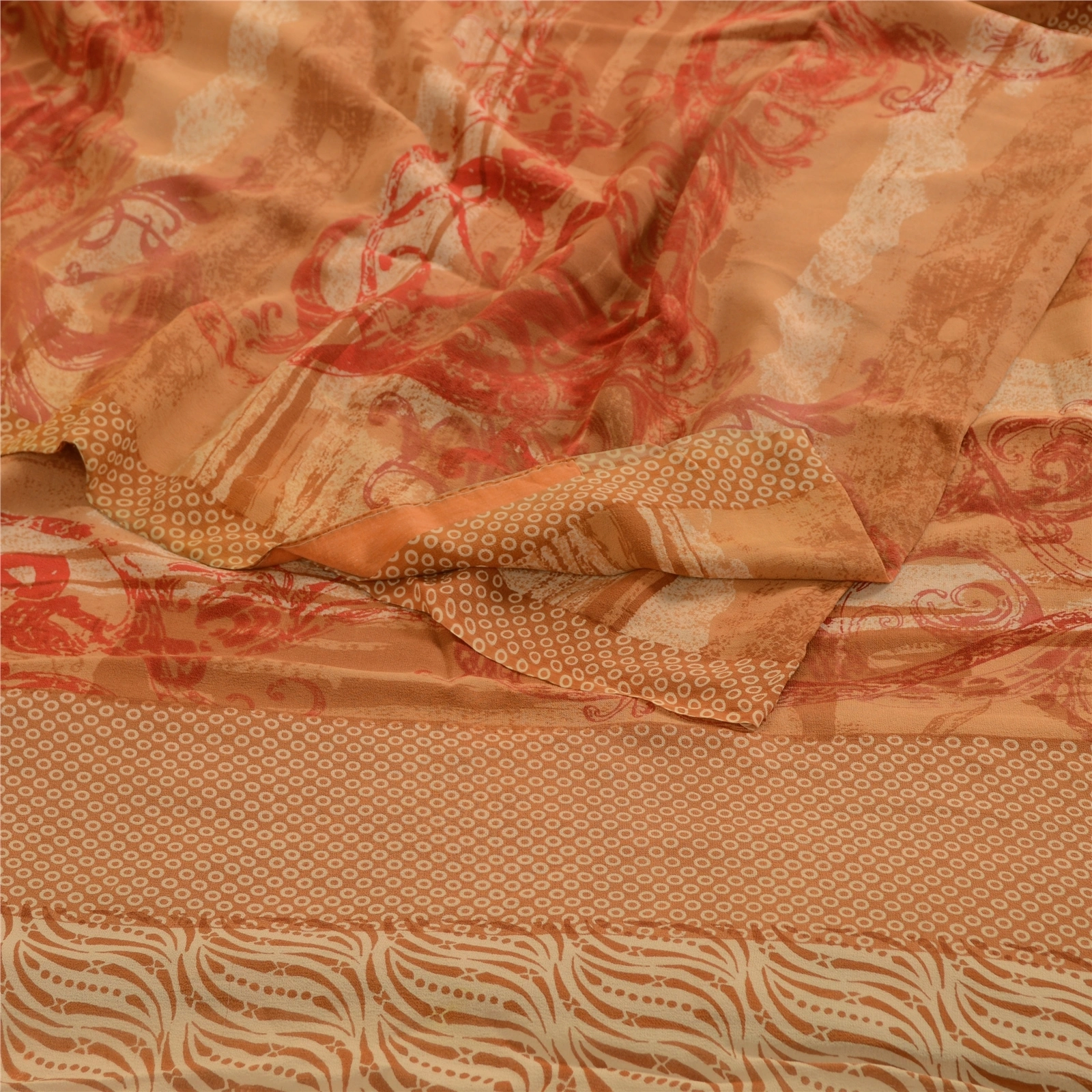 Sanskriti Vintage Brown Sarees Pure Georgette Silk Printed Sari 5Yd Craft Fabric, PRG-4541-Brown-Printed Floral Design-Pure Georgette Silk-9