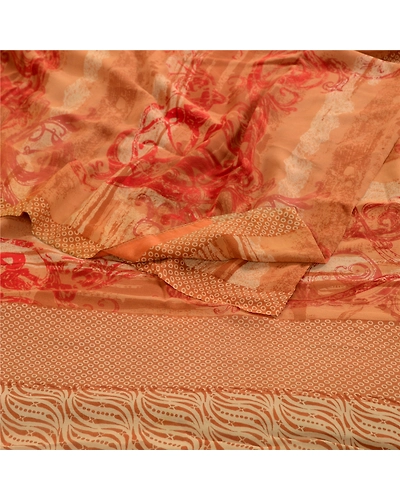 Sanskriti Vintage Brown Sarees Pure Georgette Silk Printed Sari 5Yd Craft Fabric, PRG-4541-Brown-Printed Floral Design-Pure Georgette Silk-9
