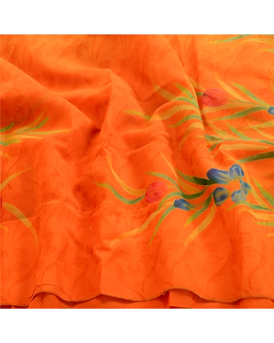 Sanskriti Vintage Orange Sarees Pure Georgette Silk Printed Sari Craft Fabric, PRG-4548-Orange-Printed Floral Design-Pure Georgette Silk-6