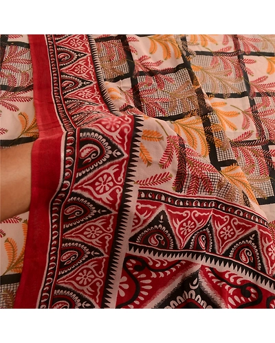 Sanskriti Vintage Dark Red Sarees Pure Georgette Silk Printed Sari Craft Fabric, PRG-4591-Dark Red-Printed Floral Design-Pure Georgette Silk-4