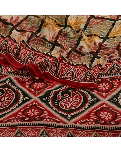 Sanskriti Vintage Dark Red Sarees Pure Georgette Silk Printed Sari Craft Fabric, PRG-4591-Dark Red-Printed Floral Design-Pure Georgette Silk-7