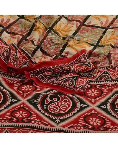 Sanskriti Vintage Dark Red Sarees Pure Georgette Silk Printed Sari Craft Fabric, PRG-4591-Dark Red-Printed Floral Design-Pure Georgette Silk-9