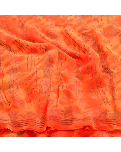 Sanskriti Vintage Leheria Sarees Pure Georgette Silk Printed Sari Craft Fabric, PRG-4650-Orange-Printed Floral Design-Pure Georgette Silk-6