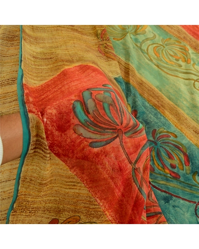Sanskriti Vintage Sarees Saffron Pure Georgette Silk Printed Sari Craft Fabric, PRG-472-Saffron-Printed Floral Design-Pure Georgette Silk-4