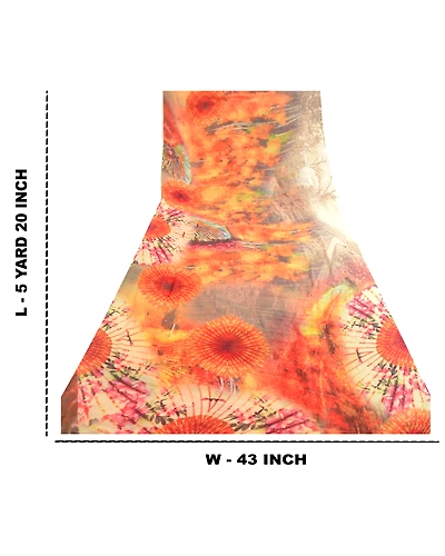 Sanskriti Vintage Sarees Orange Digital Printed Georgette Sari Soft Craft Fabric, PRG-4731-Orange-Digital Printed Floral Design-Poly Georgette-3