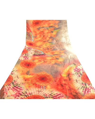 Sanskriti Vintage Sarees Orange Digital Printed Georgette Sari Soft Craft Fabric, PRG-4731-Orange-Digital Printed Floral Design-Poly Georgette-8