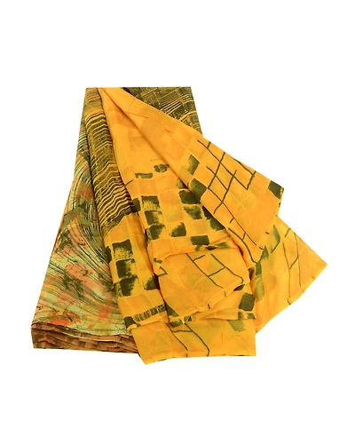 Sanskriti Vintage Sarees Digital Printed Blend Georgette Sari 5 Yd Craft Fabric, PRG-4736-Yellow-Digital Printed Floral Design-Blend Georgette-2