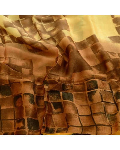Sanskriti Vintage Sarees Digital Printed Blend Georgette Sari 5 Yd Craft Fabric, PRG-4736-Yellow-Digital Printed Floral Design-Blend Georgette-6