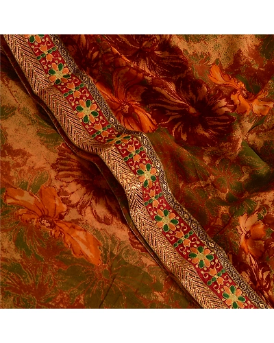 Sanskriti Vintage Multi Indian Sarees Blend Georgette Printed Sari Craft Fabric, PRG-4748-Multi-Printed Floral Design-Blend Georgette-1